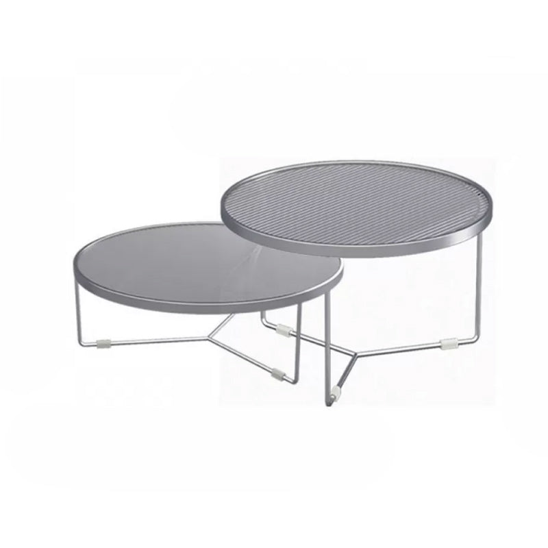 Modern Round Coffee Table Glass Top and Iron Coffee or End Table Cross Legs