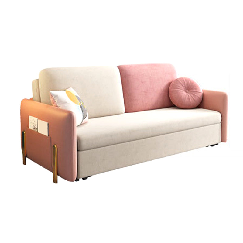 Glam Upholstered Sofa Bed Beige & Pink Sleeper with Storage Box