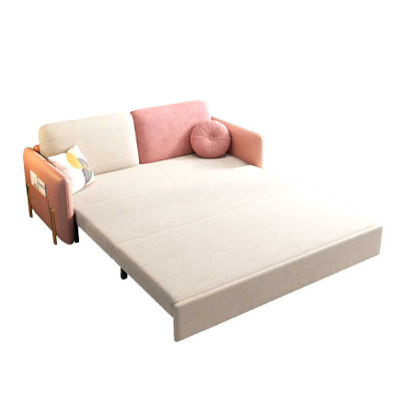 Glam Upholstered Sofa Bed Beige & Pink Sleeper with Storage Box