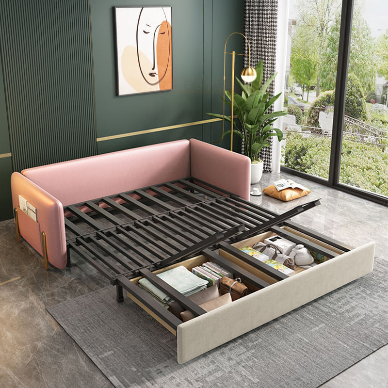 Glam Upholstered Sofa Bed Beige & Pink Sleeper with Storage Box