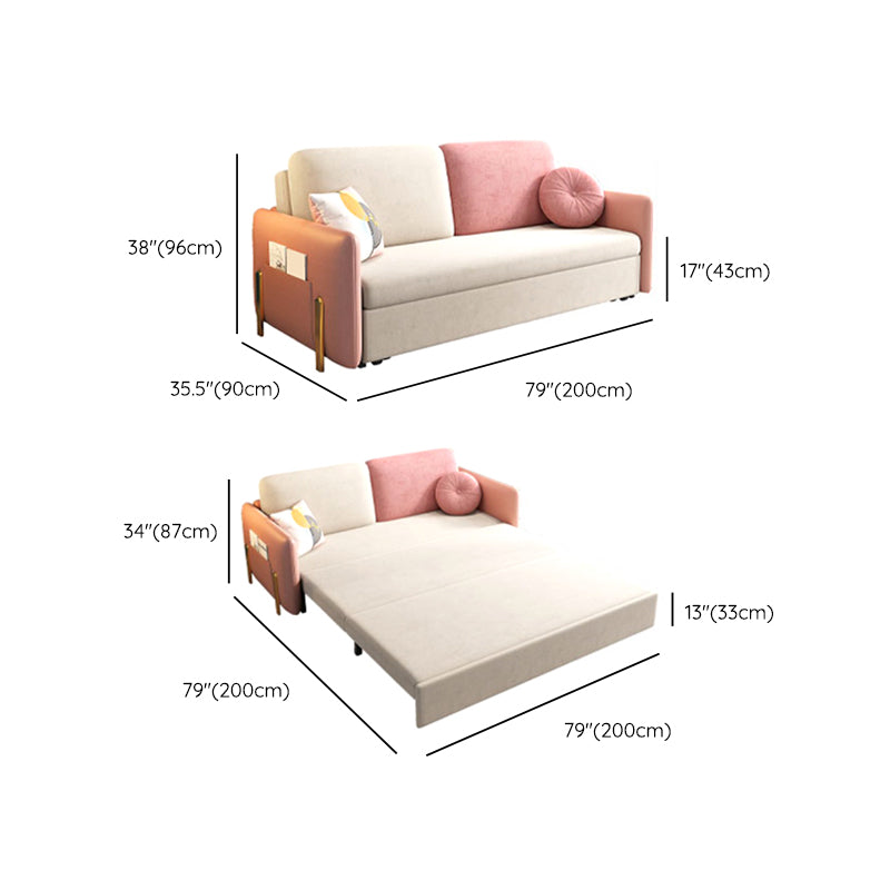 Glam Upholstered Sofa Bed Beige & Pink Sleeper with Storage Box