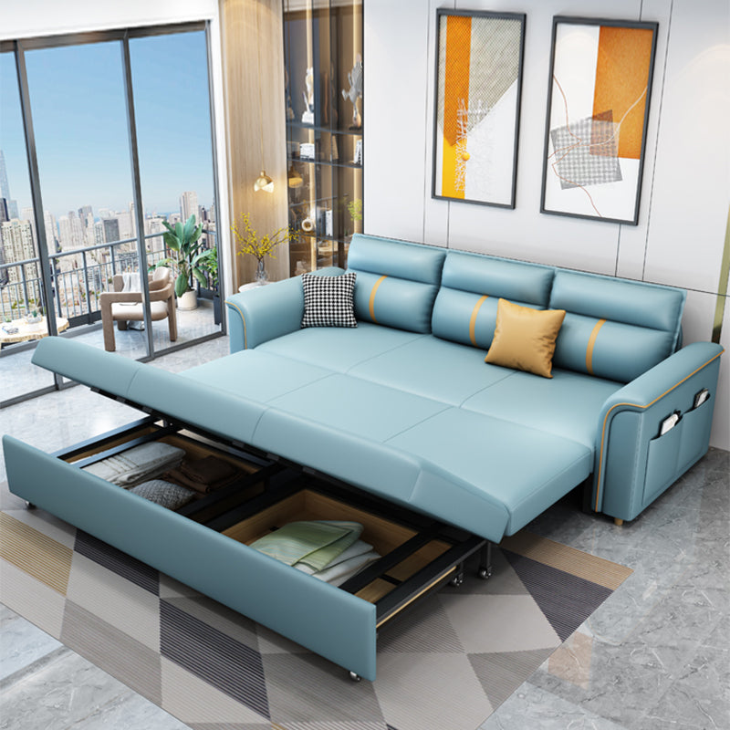 Scandinavian Sofa Futon Bonded Leather Futon Sleeper Sofa with Storage