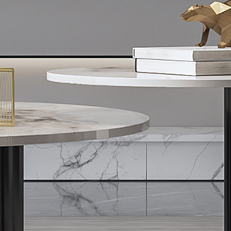 Contemporary Round Coffee or End Table Iron and Stone Coffee Table in Black and White