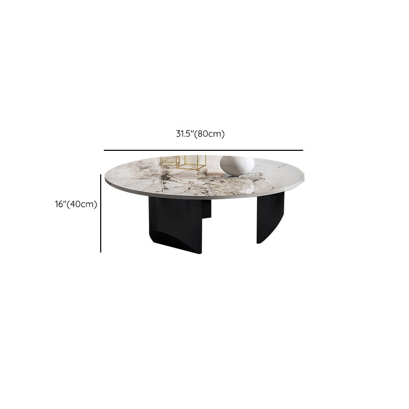 Contemporary Round Coffee or End Table Iron and Stone Coffee Table in Black and White