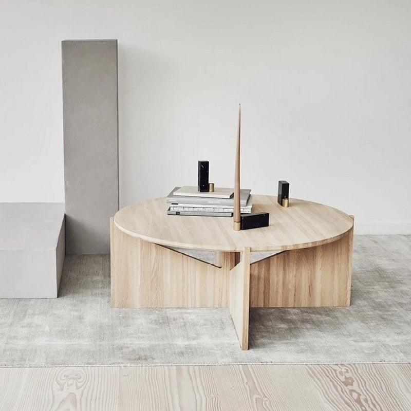 Solid Wood Coffee Table Contemporary Round Coffee or End Table in Black and Natural