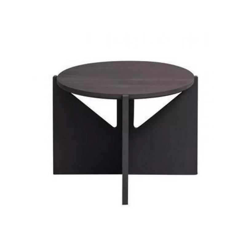 Solid Wood Coffee Table Contemporary Round Coffee or End Table in Black and Natural