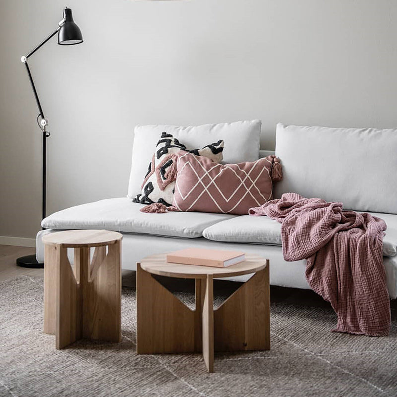 Solid Wood Coffee Table Contemporary Round Coffee or End Table in Black and Natural