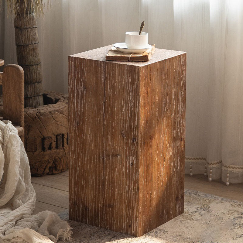 Distressed Wood Square End Table Set 11.8" W Block Sofa Side Accent Table