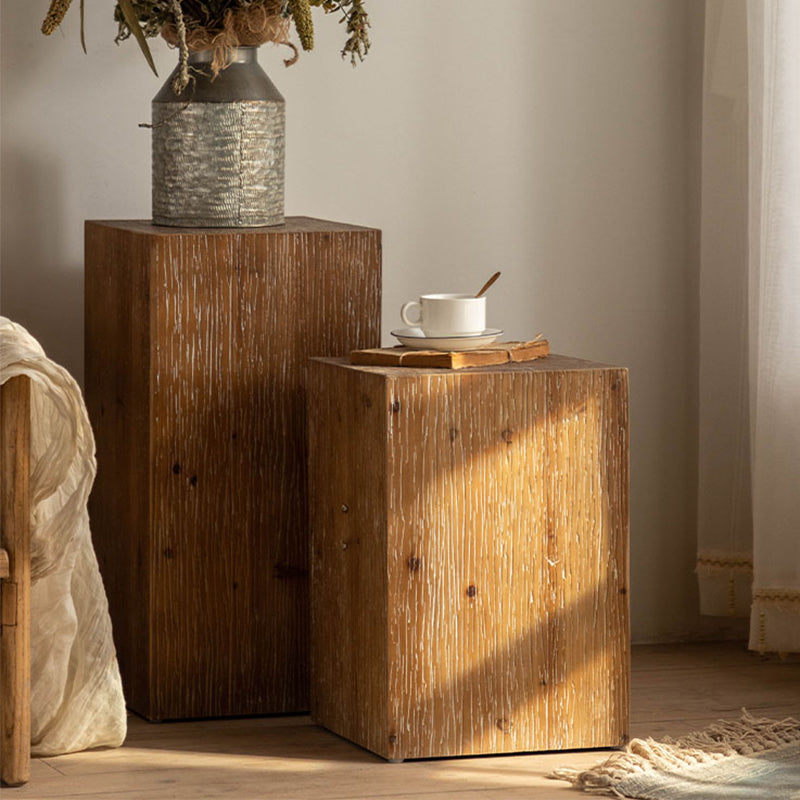 Country Style Square Side Table Natural Solid Wood End Table