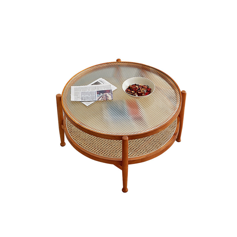 Tropical Round Cocktail Table Storage Solid Wood Coffee Table