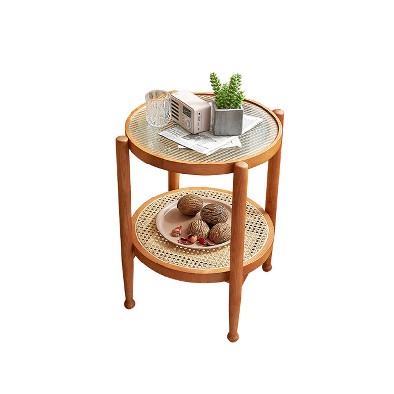 Tropical Round Cocktail Table Storage Solid Wood Coffee Table