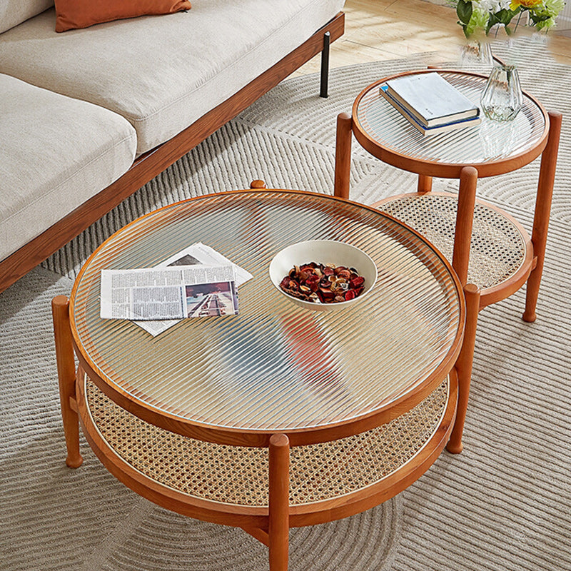 Tropical Round Cocktail Table Storage Solid Wood Coffee Table