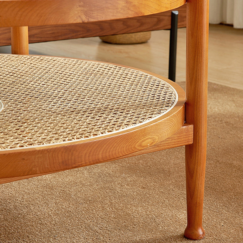 Tropical Round Cocktail Table Storage Solid Wood Coffee Table