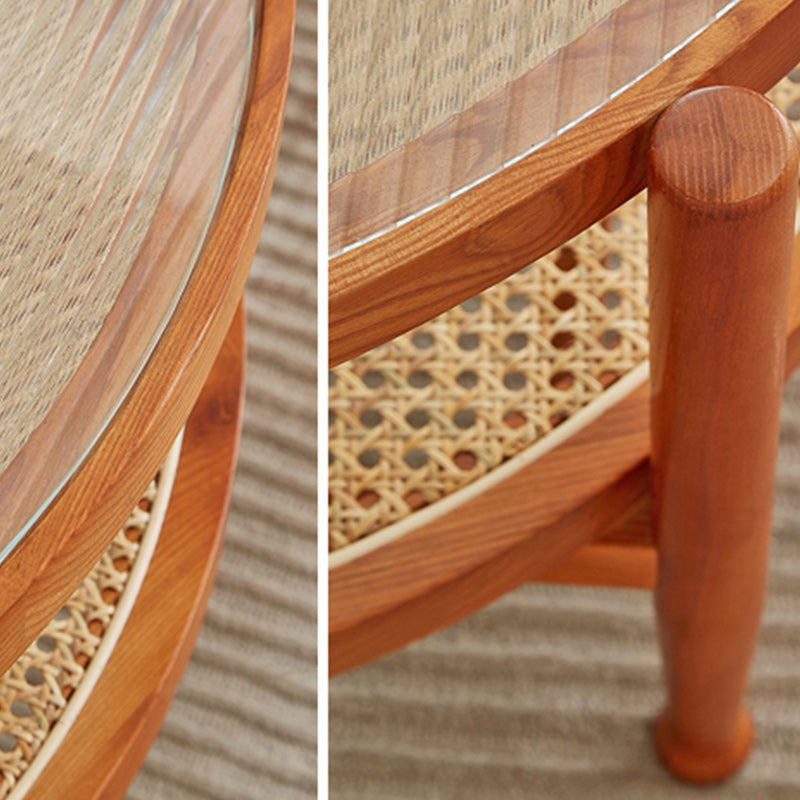 Tropical Round Cocktail Table Storage Solid Wood Coffee Table