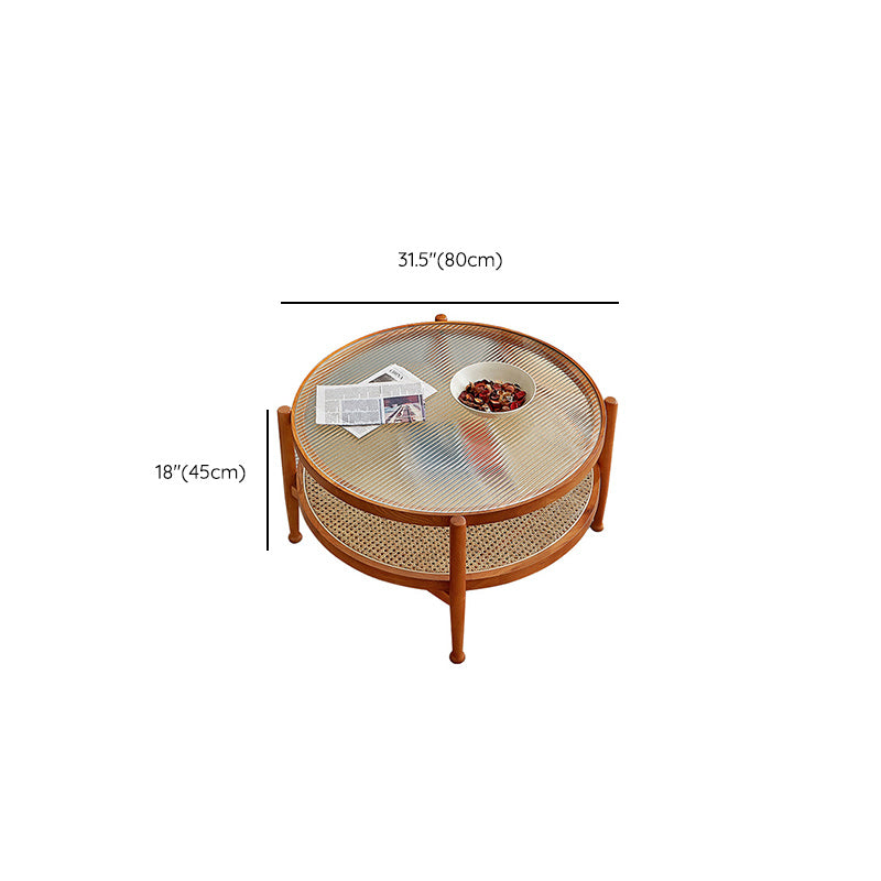 Tropical Round Cocktail Table Storage Solid Wood Coffee Table