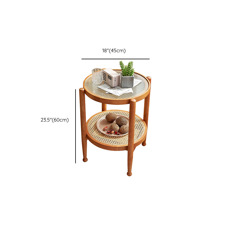 Tropical Round Cocktail Table Storage Solid Wood Coffee Table