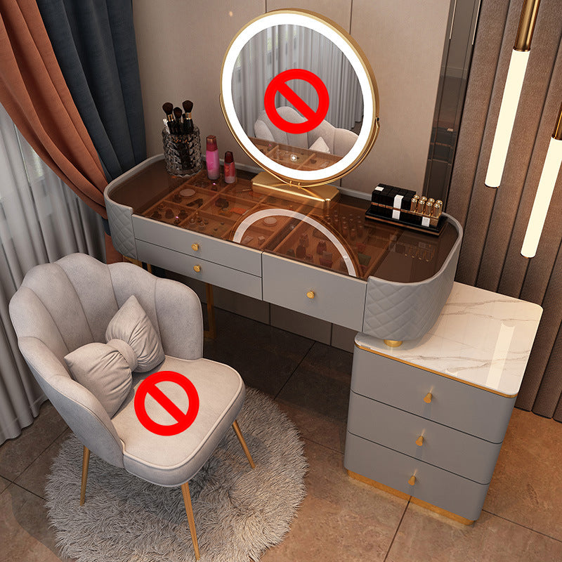 Glam Makeup Vanity Set Glass Top Vanity Dressing Table with Drawers