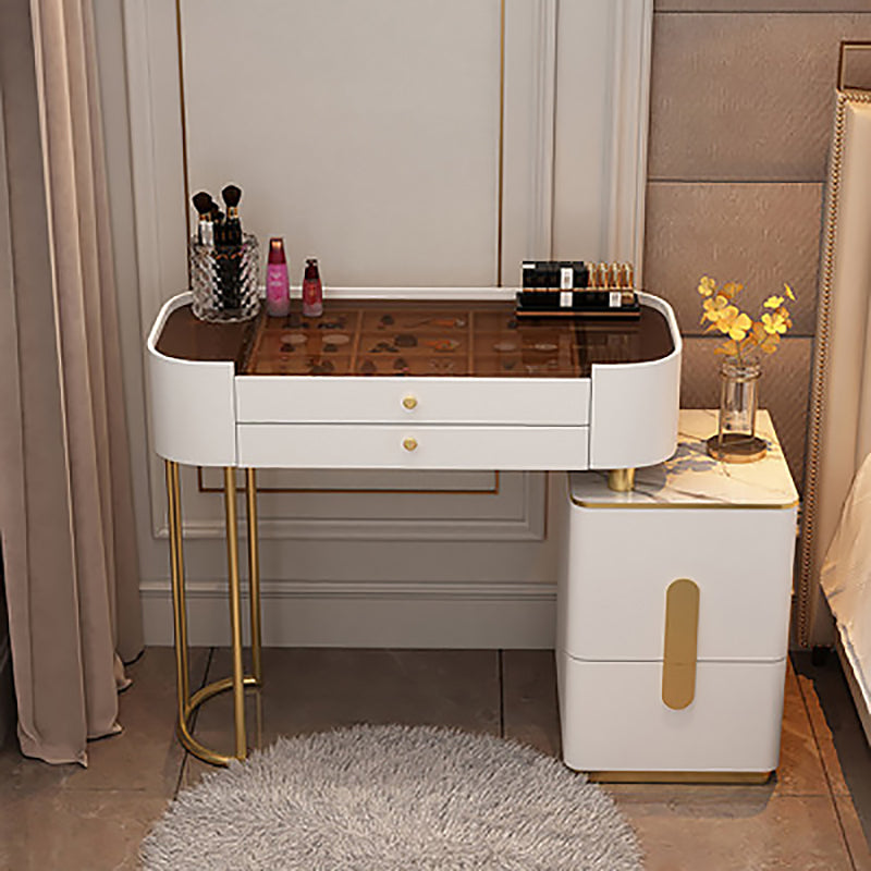 Glam Makeup Vanity Set Glass Top Vanity Dressing Table with Drawers