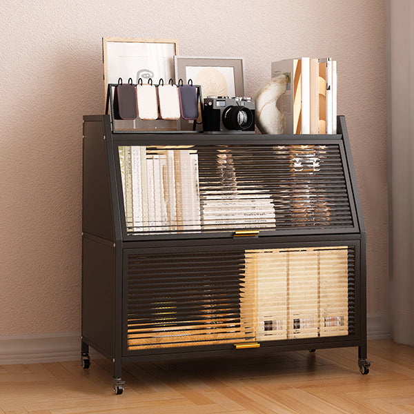 Metal Standard Bookshelf Closed Back Industrial Bookcase with Cabinets