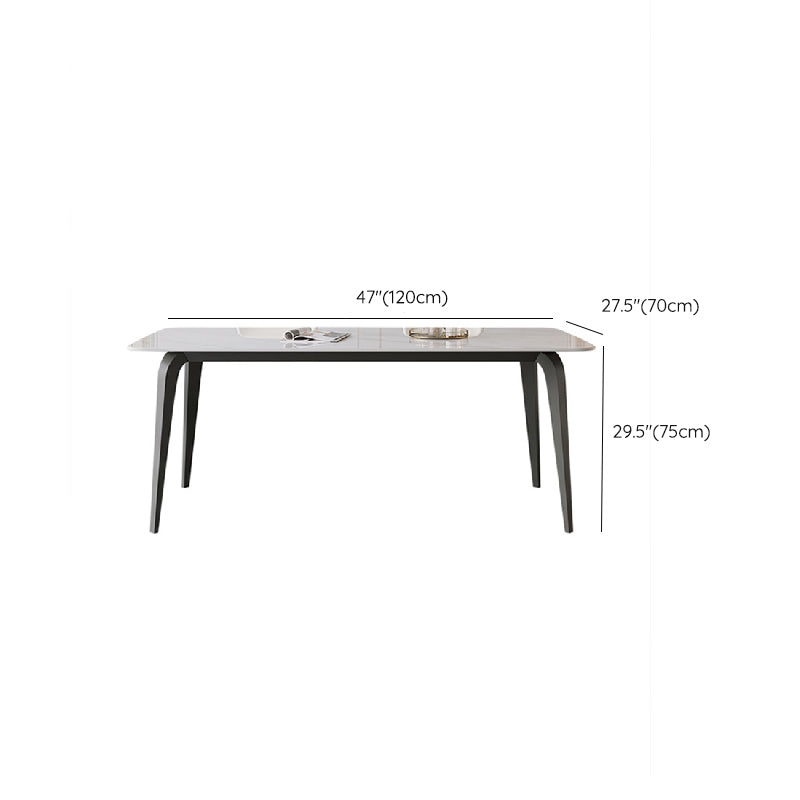 Industrial Rectangle Dining Table White Stone Top Dinette Table with Metal Legs