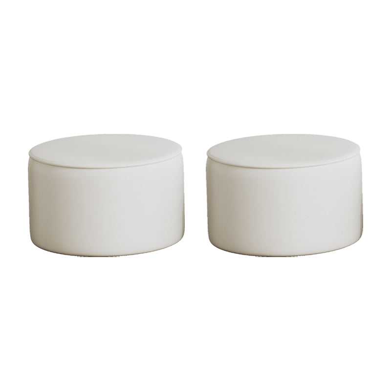 Modern Pouf Ottoman PU Leather Upholstered Solid Color Round Ottoman