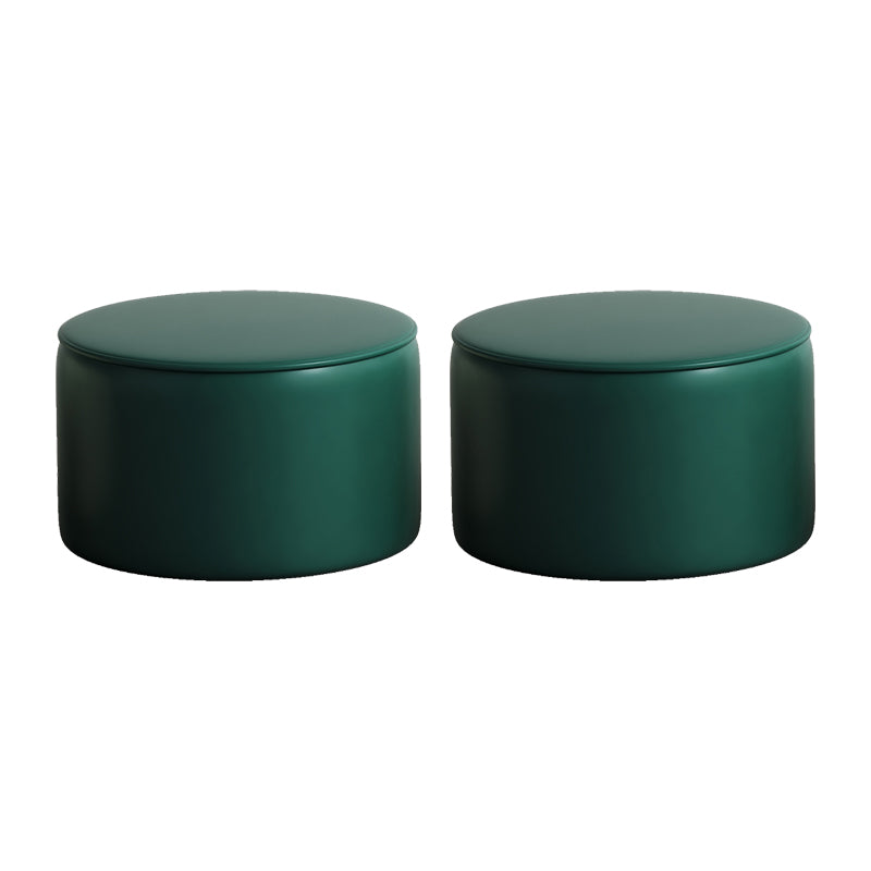 Modern Pouf Ottoman PU Leather Upholstered Solid Color Round Ottoman