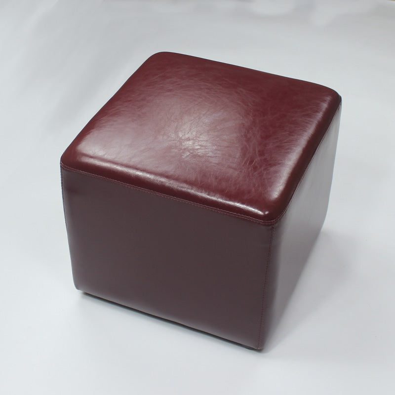 Mid-Century Modern Pouf Ottoman Genuine Leather Upholstered Solid Color Square Ottoman