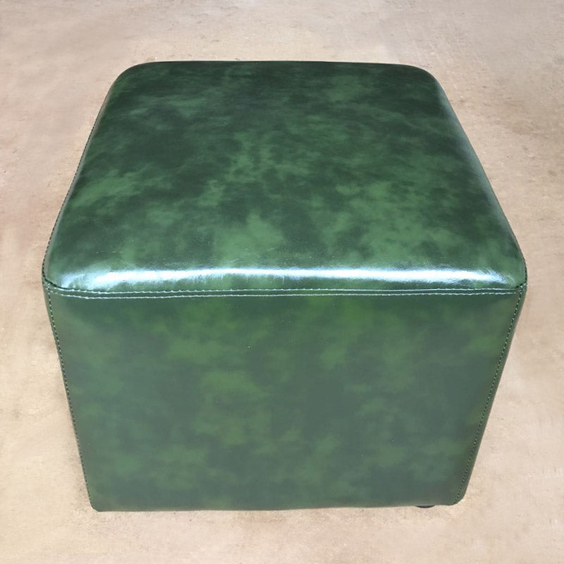 Mid-Century Modern Pouf Ottoman Genuine Leather Upholstered Solid Color Square Ottoman