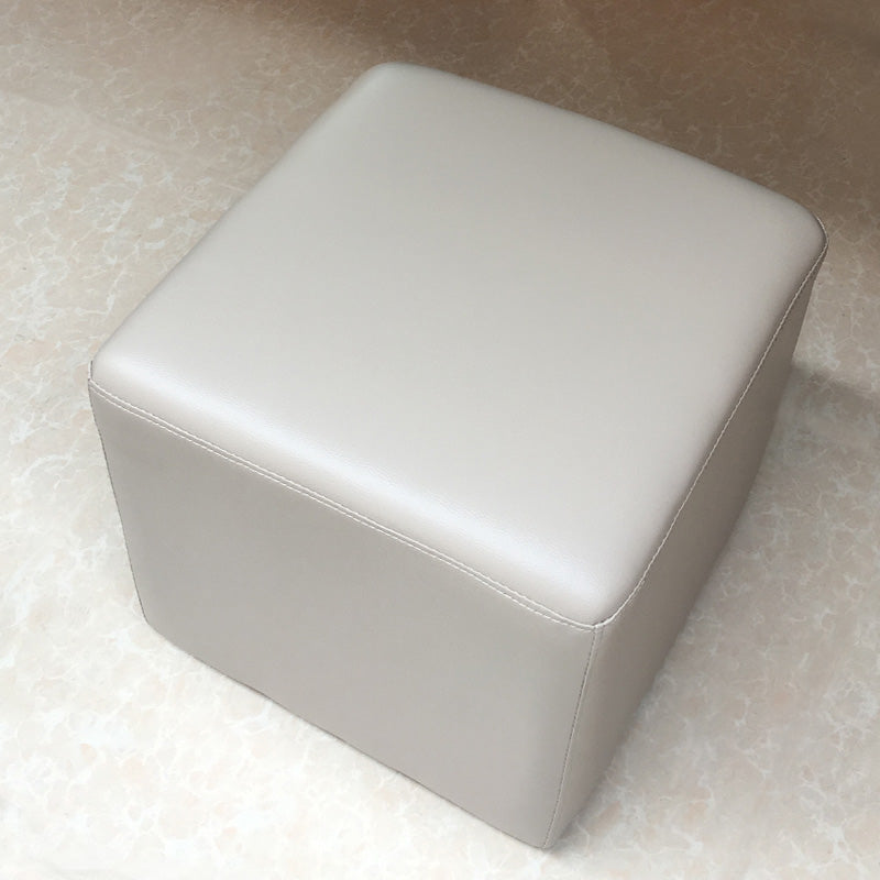 Mid-Century Modern Pouf Ottoman Genuine Leather Upholstered Solid Color Square Ottoman