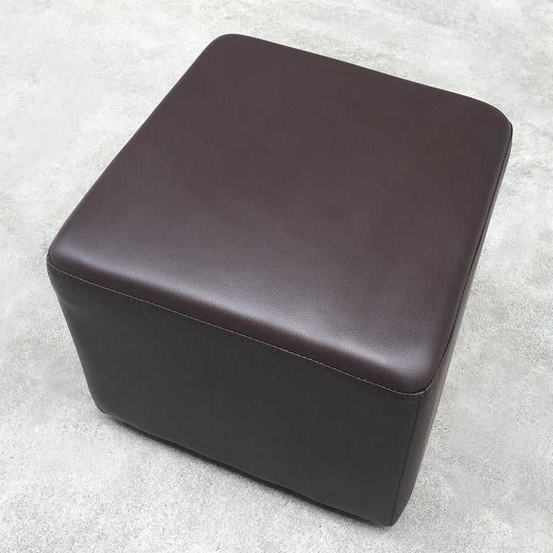 Mid-Century Modern Pouf Ottoman Genuine Leather Upholstered Solid Color Square Ottoman