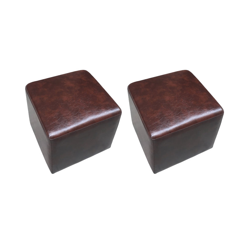 Mid-Century Modern Pouf Ottoman Genuine Leather Upholstered Solid Color Square Ottoman