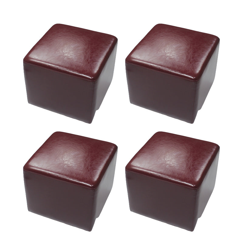 Mid-Century Modern Pouf Ottoman Genuine Leather Upholstered Solid Color Square Ottoman