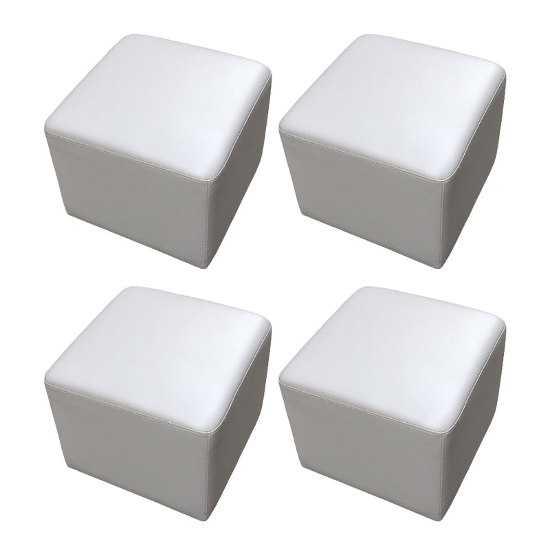 Mid-Century Modern Pouf Ottoman Genuine Leather Upholstered Solid Color Square Ottoman