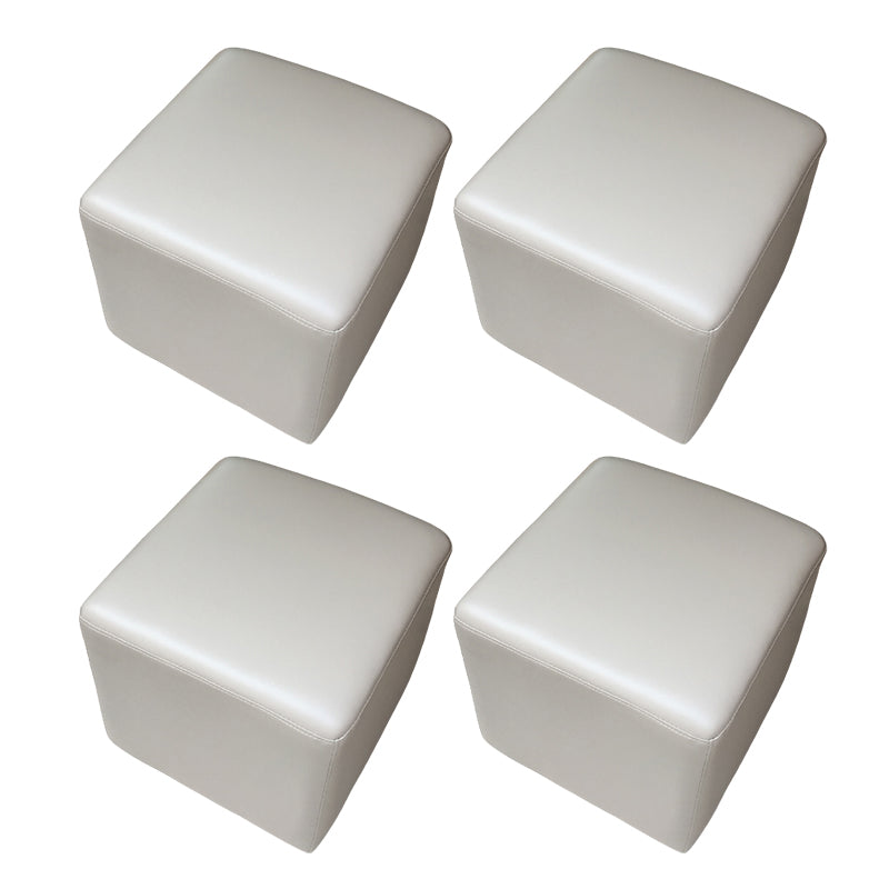 Mid-Century Modern Pouf Ottoman Genuine Leather Upholstered Solid Color Square Ottoman