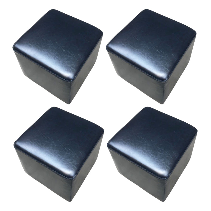 Mid-Century Modern Pouf Ottoman Genuine Leather Upholstered Solid Color Square Ottoman