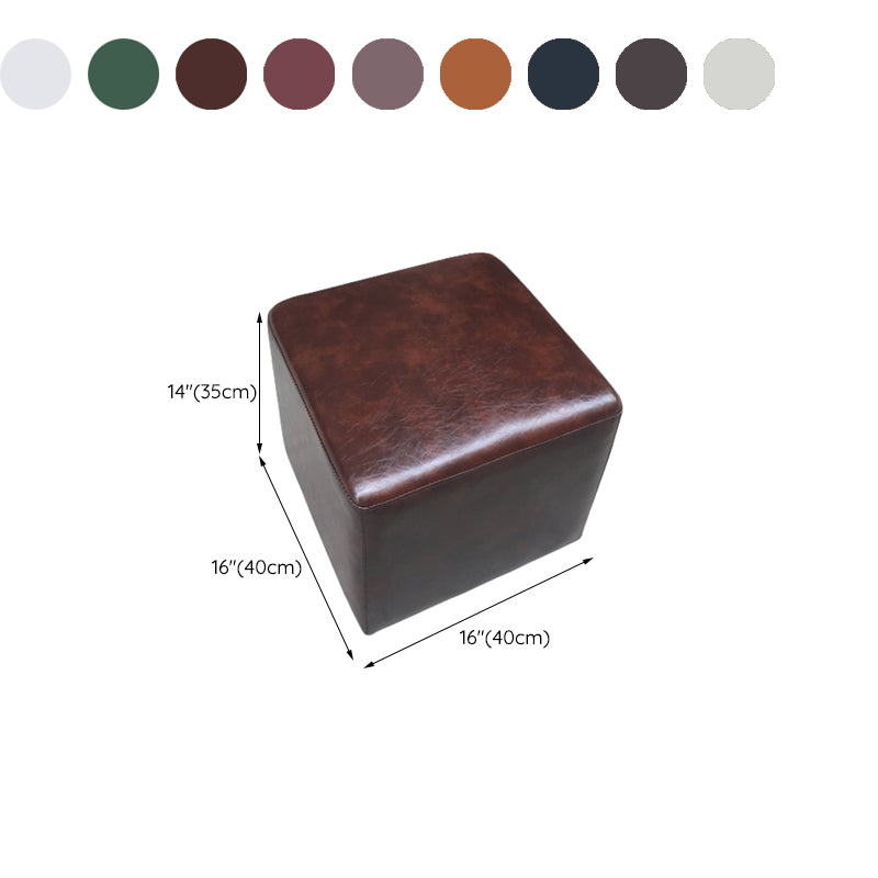 Mid-Century Modern Pouf Ottoman Genuine Leather Upholstered Solid Color Square Ottoman