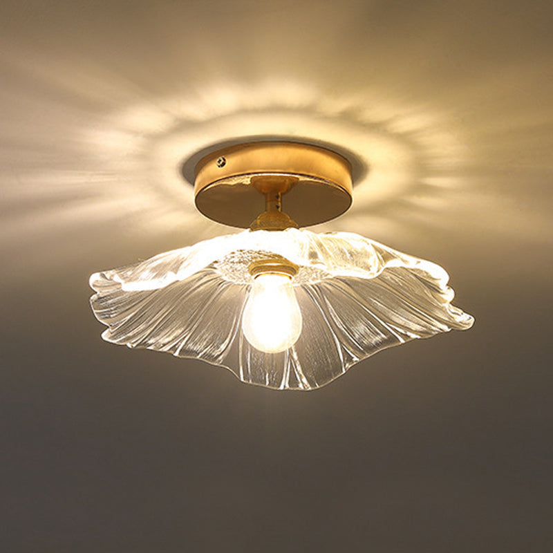 Wavy Shape Flush Mount Modern Style Glass 1 Light Flush Ceiling Light in Clear
