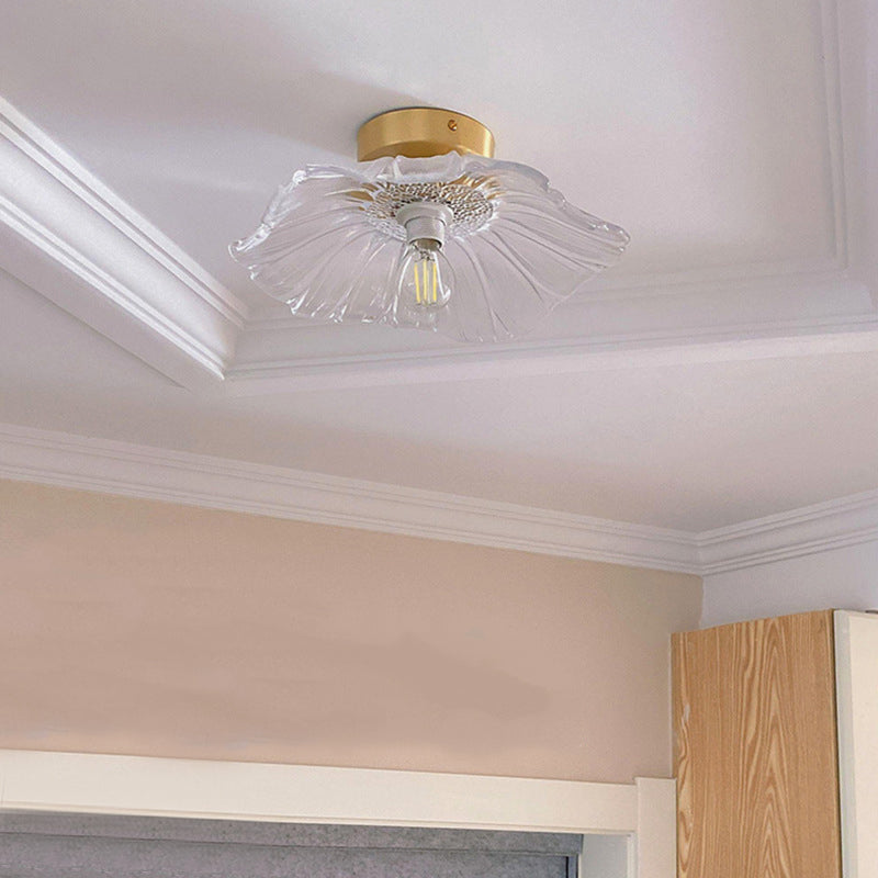 Wavy Shape Flush Mount Modern Style Glass 1 Light Flush Ceiling Light in Clear
