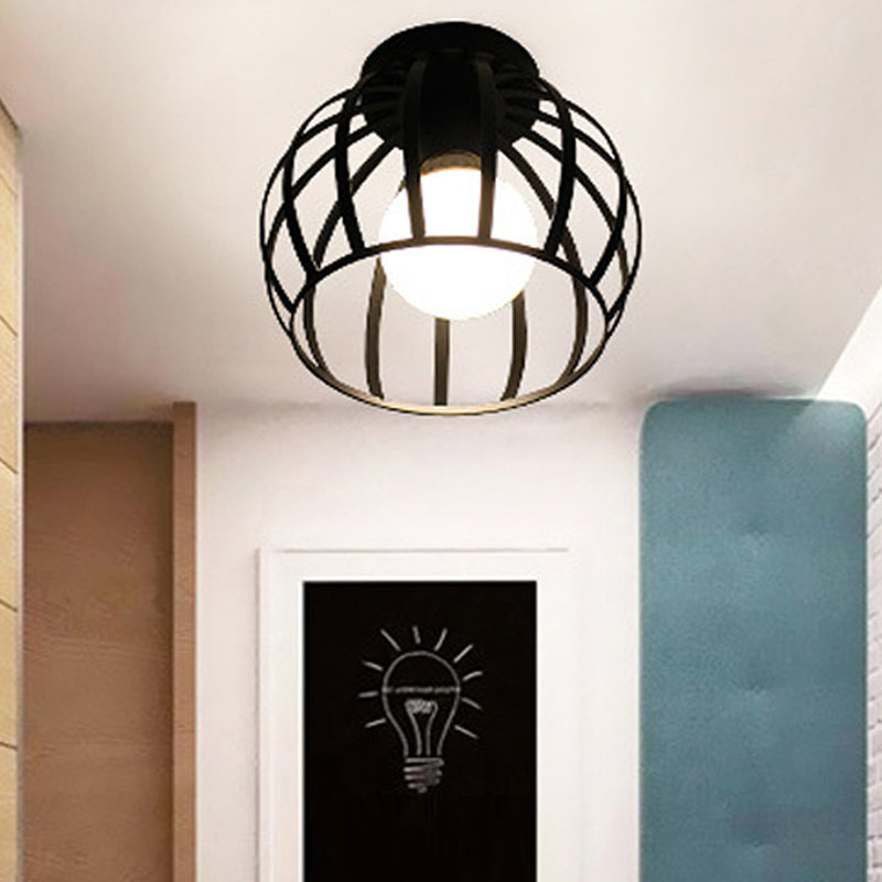 Modern Flush Mount Metal 1-Light Flush Light in Black for Hallway