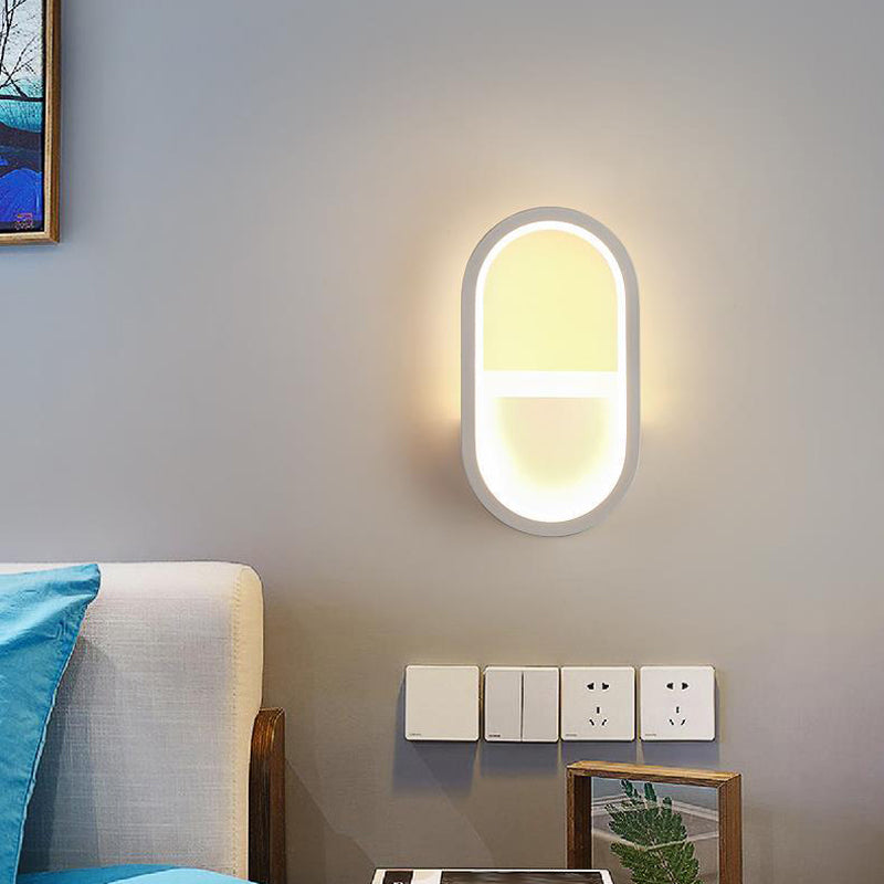 Oval Shape Wall Lamp Modern Style Metal 1 Lights Wall Light in White/Black