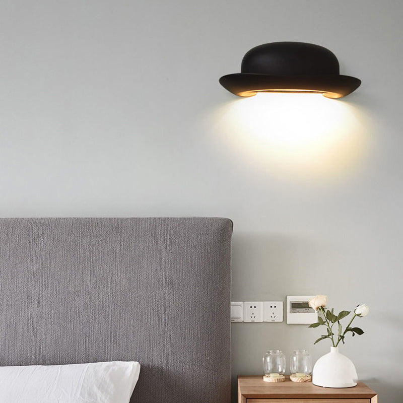 Hat Shape Wall Lamp Modern Style Metal 1 Light Wall Light in White/Black