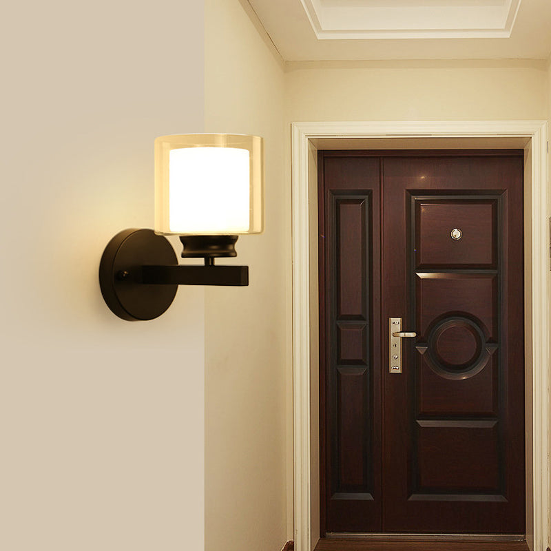 Modern Style Cylinder Shade Wall Light Glass 1 Light Sconces for Bedroom