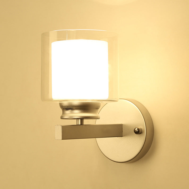 Modern Style Cylinder Shade Wall Light Glass 1 Light Sconces for Bedroom