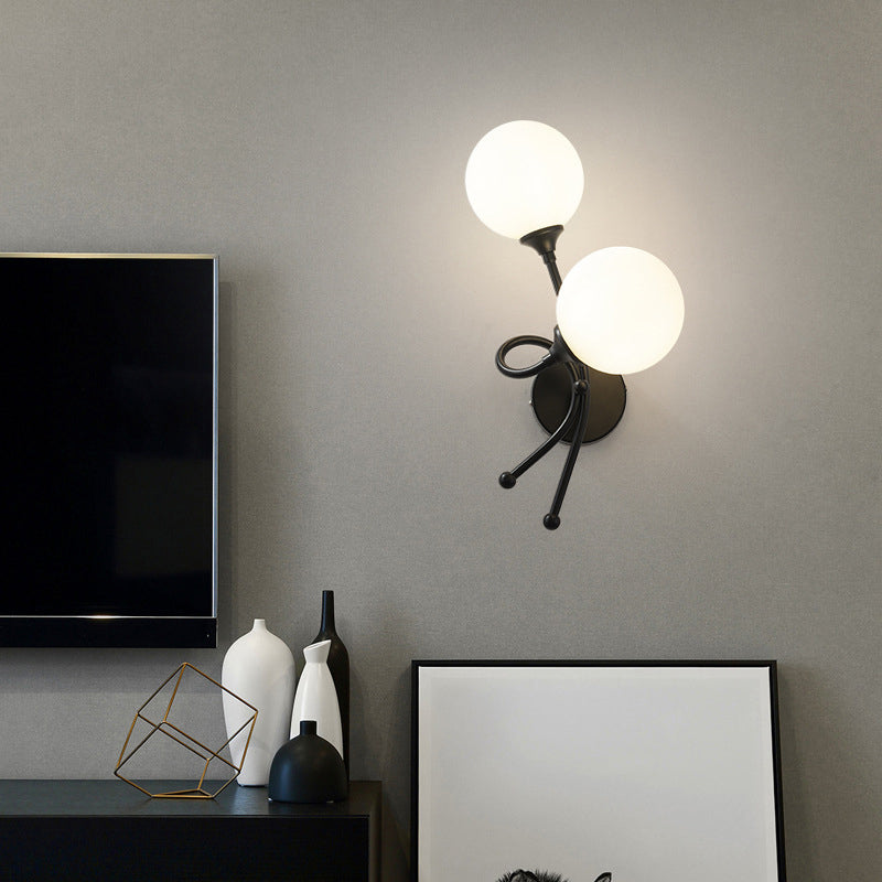 Modern Style Globe Shade Wall Light Glass 2 Lights Sconces for Bedroom