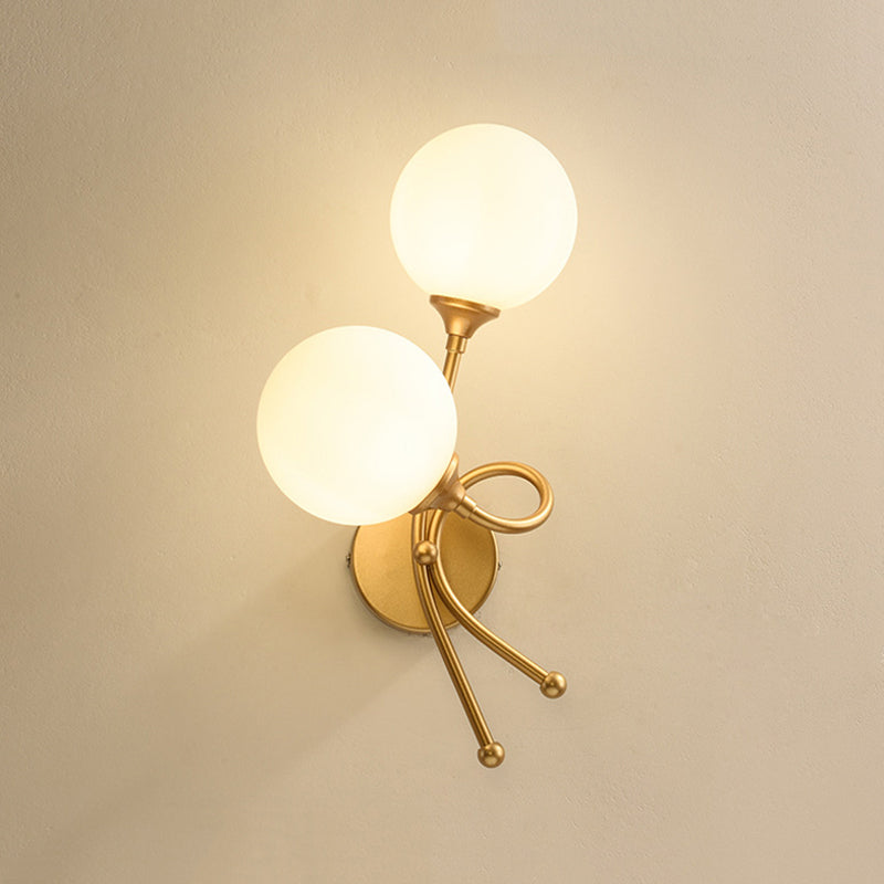 Modern Style Globe Shade Wall Light Glass 2 Lights Sconces for Bedroom