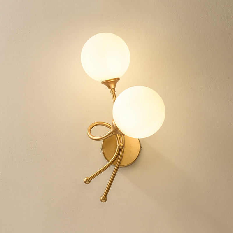 Modern Style Globe Shade Wall Light Glass 2 Lights Sconces for Bedroom