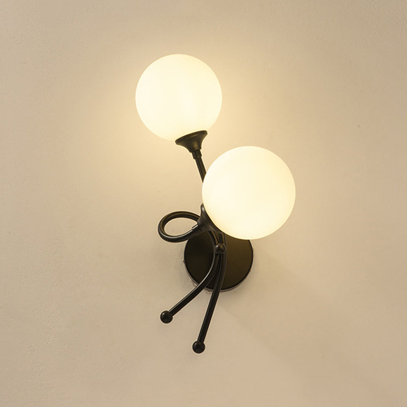 Modern Style Globe Shade Wall Light Glass 2 Lights Sconces for Bedroom