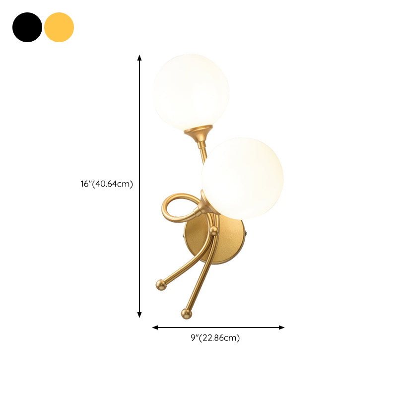 Modern Style Globe Shade Wall Light Glass 2 Lights Sconces for Bedroom