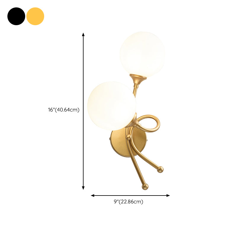 Modern Style Globe Shade Wall Light Glass 2 Lights Sconces for Bedroom