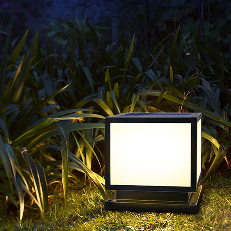 Square Pillar Lamp Solar Energy Outdoor Light with Stainless Steel for Patio
